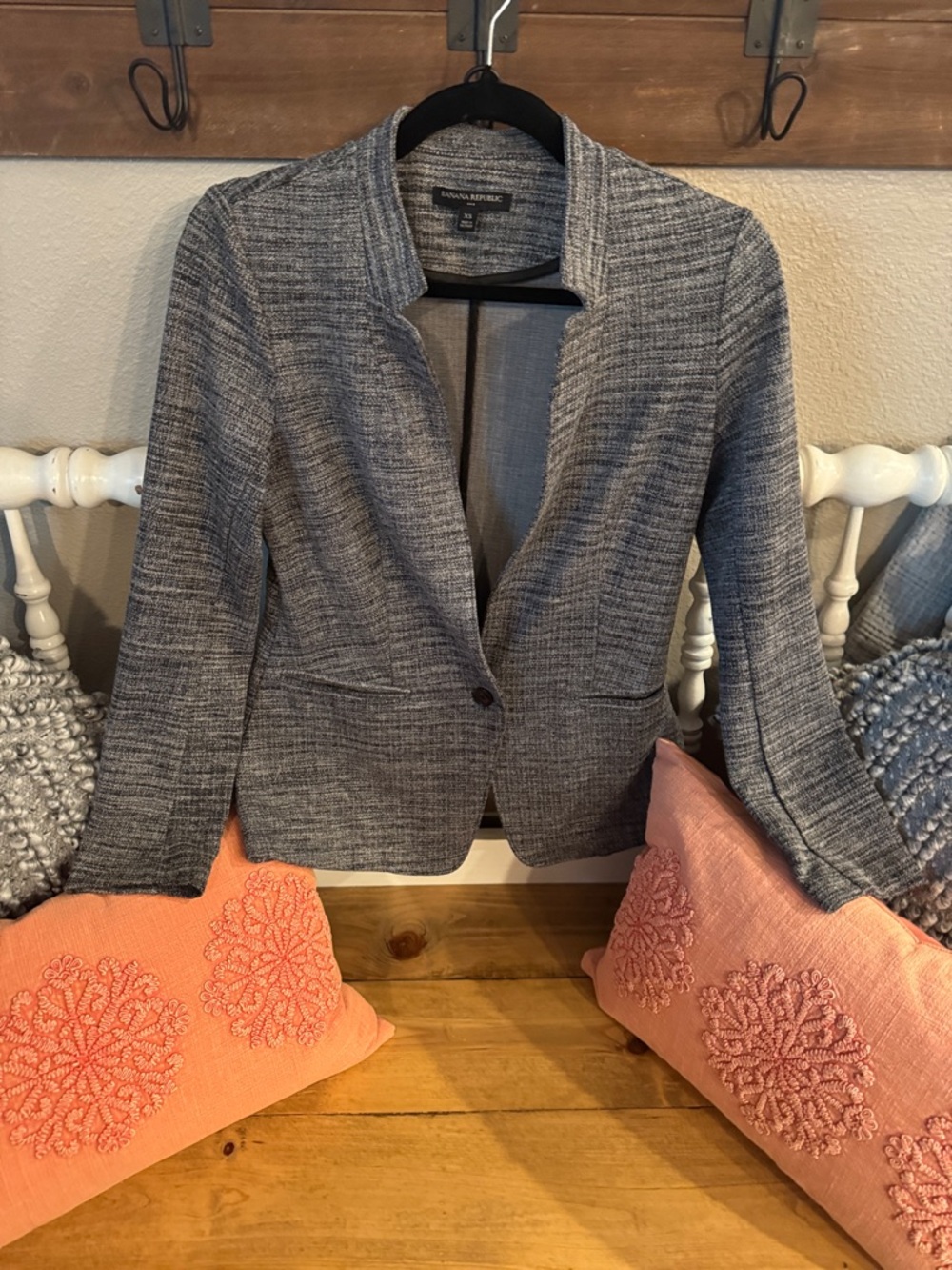 Banana Republic Heathered Gray Open-Front Blazer